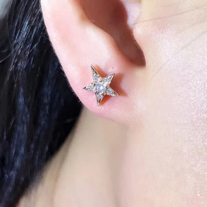 Dazzling Star Stud Earrings Round Cut Diamond Women Earrings Party Wedding Birthday Christmas Gifts S925 Silver Earrings Jewelry