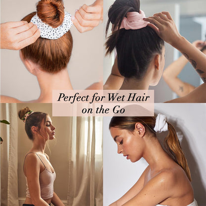 Microfiber Hair Towel Scrunchies - Soft and Highly Absorbent Microfiber Scrunchie for Women | Reduces Heat Drying Time - 2Pcs (Micro Dot Design)