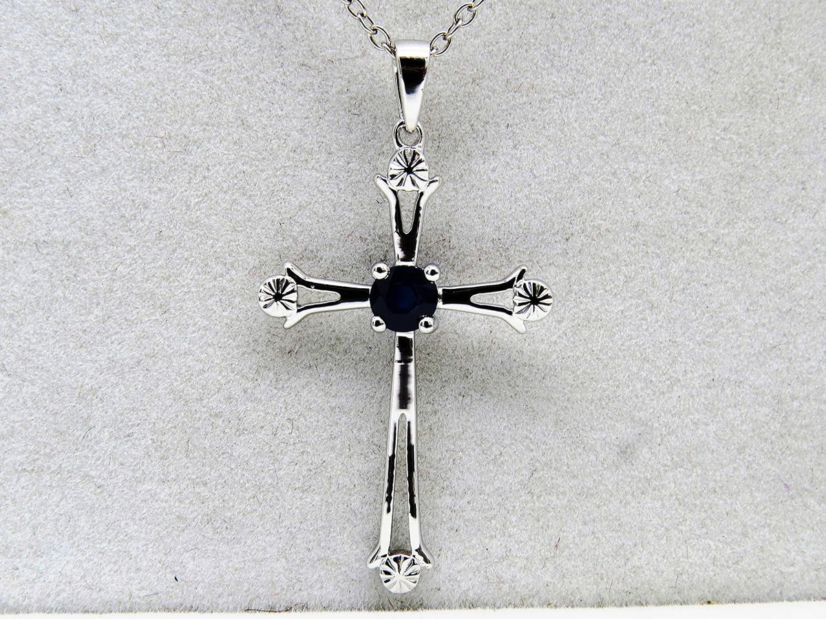 4 MM round Gemstone Ladies Cross Pendant (Silver Chain Included), Sterling Silver