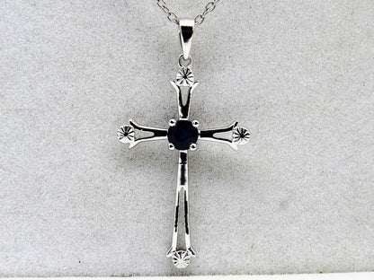 4 MM round Gemstone Ladies Cross Pendant (Silver Chain Included), Sterling Silver