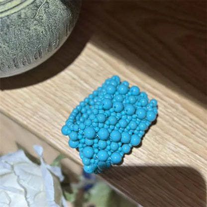 Elastic Colorful Acrylic Wide Version Bracelet Women Fashion Retro Beaded Jewelry Bracelet