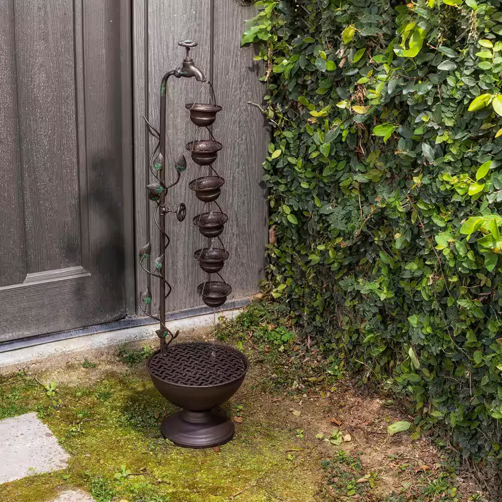 38 In. Tall Indoor/Outdoor Hanging 6-Cup Tiered Floor Water Fountain, Bronze