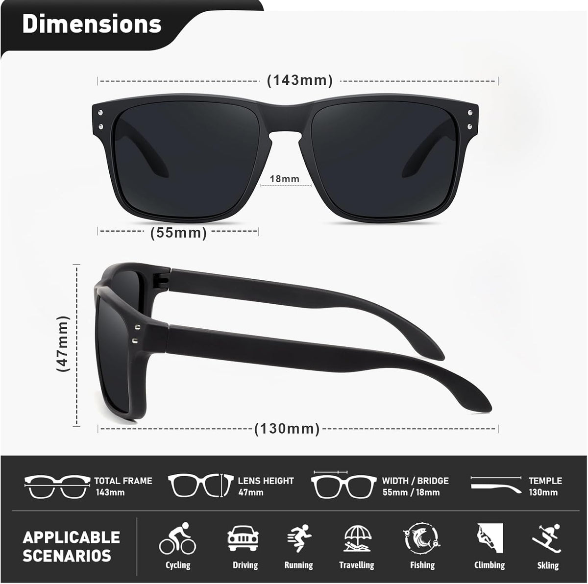 Polarized Sunglasses Men Womens - Retro Square Sun Glasses for Fishing Driving UV Protection