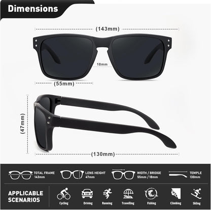 Polarized Sunglasses Men Womens - Retro Square Sun Glasses for Fishing Driving UV Protection