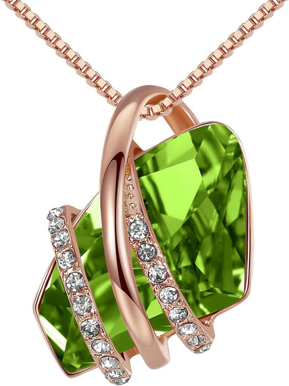 Wish Stone Pendant Necklace with Birthstone Crystal, 18K Rose Gold Plated/Silvertone, 18" + 2"