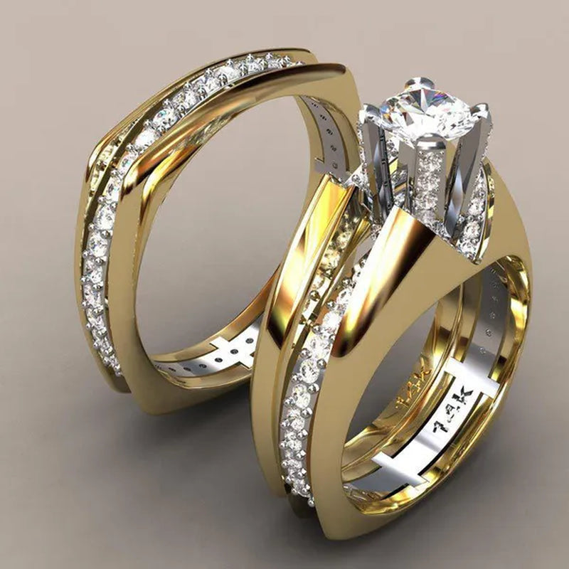 2 PCS/Sets Luxury Modern Fashion Jewelry Handmade CZ Zircon Ring Set Exquisite Princess Engagement Set Anniversary Gift Bridal Wedding Ring Jewelry Size 5-11