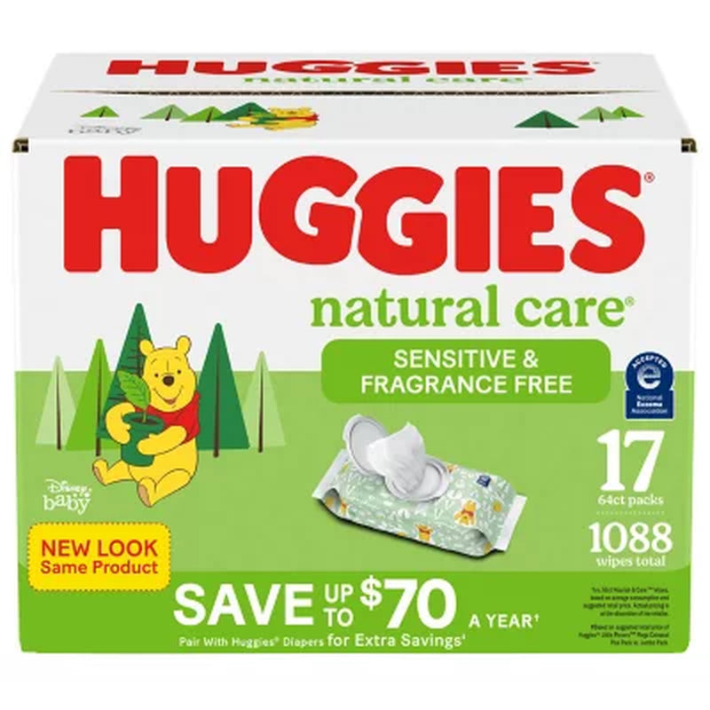 Huggies Natural Care Sensitive Baby Wipes, Fragrance Free, 17 Pk., 1088 Wipes