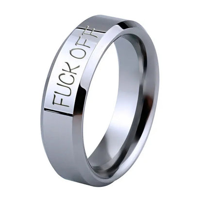 Fuck off Retro Steel Ring Black Silver Tone Male Simple Rings Jewelry Accessories Gifts