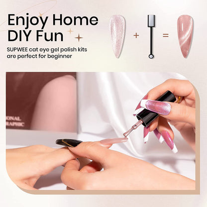 Magnetic Cat Eye Gel Nail Polish Set, 12 Colors 9D Cateye Nail Gel Polish Holographic Glitter Magnetic Gel Polish Soak Off Lamp Gel Nail Art Manicure Kit