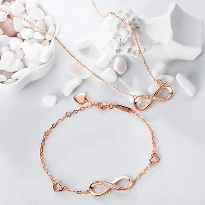 925 Sterling Silver Necklace Bracelet One Sets Forever Love” Infinity Heart Love Jewelry Sets White Gold Plated Diamond Women Necklace Gift for Mother's Day