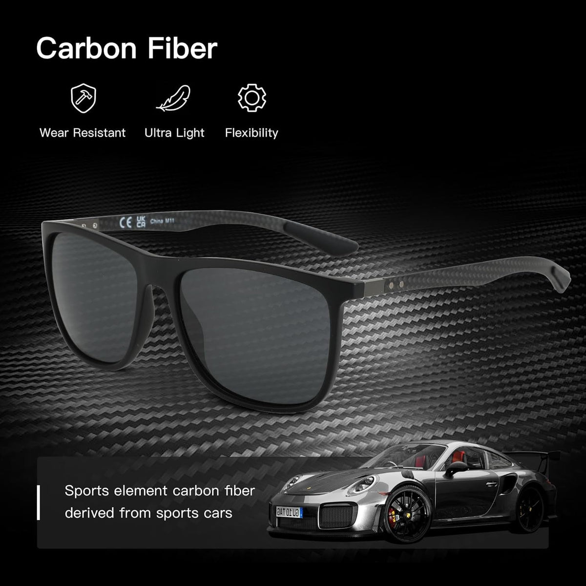 Square Polarized Sunglasses for Men Ultralight Carbon Fiber Sun Glasses Driving Fishing Golf Sports UV400 Protection