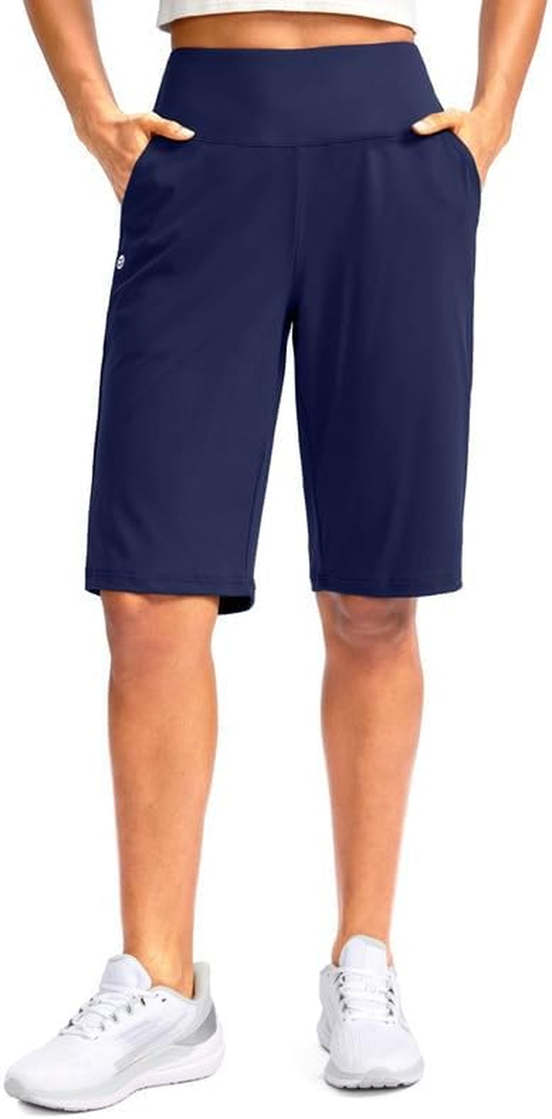 Women'S 12" Bermuda Long Shorts with Pockets High Waisted Stretch Knee Length Shorts for Women Summer Walking