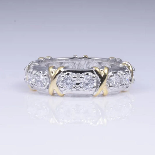 Brand Jewelry Lady's 925 Sterling Silver Tanzanite Couple rings Yellow Gold Cross Eternal Band Wedding Ring for Women size 5-12