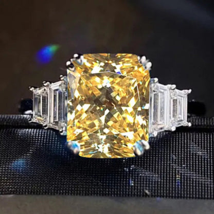 Trendy Women Gemstone Rings Silver Plated Square Cut Citrine White Sapphire Rings Bridal Engagement Proposal Crystal Jewelry