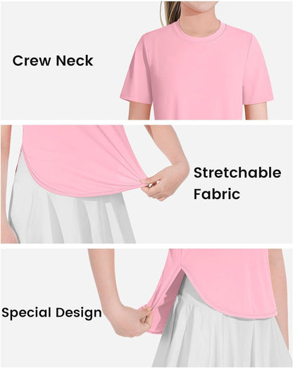 Girls Athletic Shirts Short Sleeve Quick Dry T-Shirt UPF 50+ Basic Tee Tops for Kids Teens Sports Activewear
