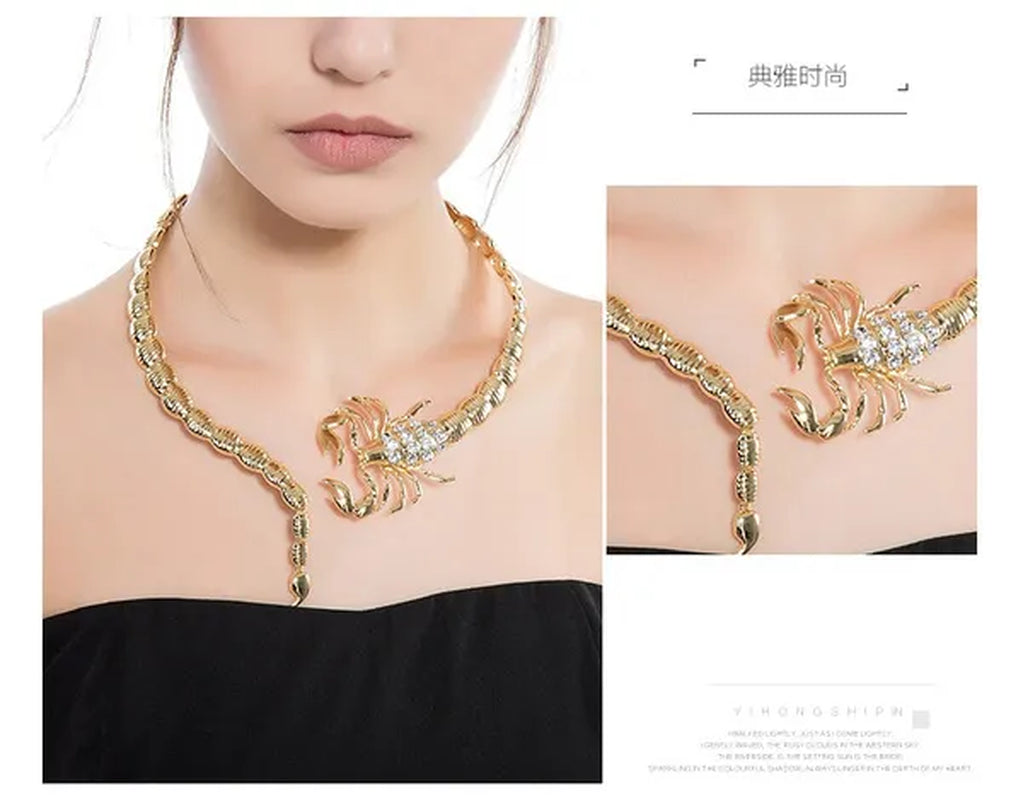 Punk Gothic Jewelry Fashion Personality White Rhinestone Gold/silver Plated Collar Scorpion Style Party Wedding Lady's Necklace