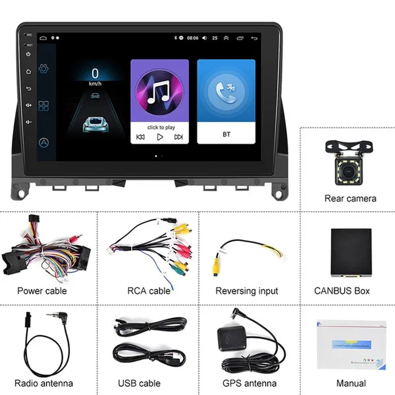 PODOFO【2+32G】HD 9'' Android 10.1 Car Radio Stereo with GPS Navigation Wifi Bluetooth FM/RDS for Mercedes-Benz W204 2006-2011 with 12LED Camera/ DVR (Optional)