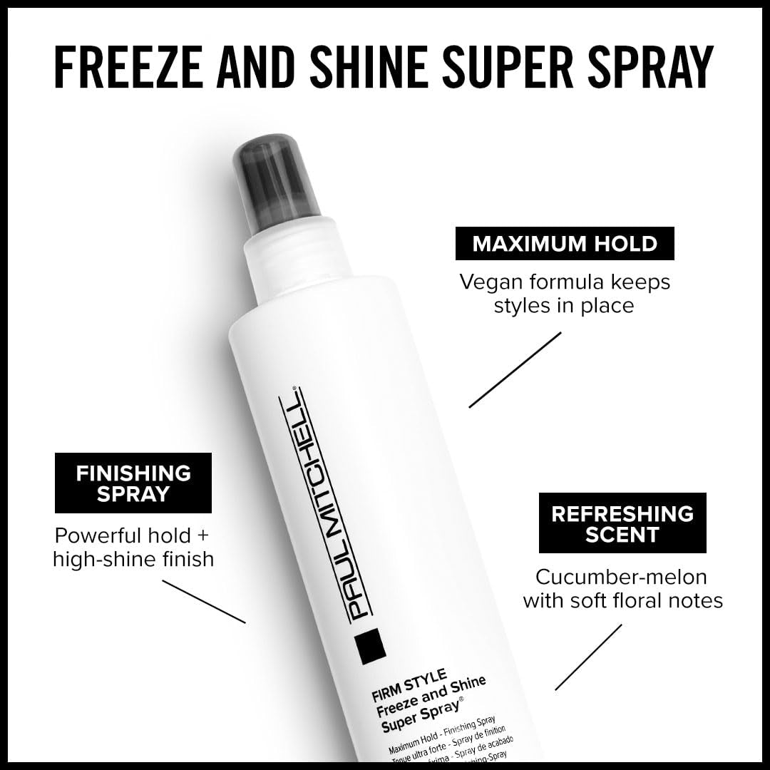 Paul Mitchell Freeze and Shine Super Hairspray, Maximum Hold, Shiny Finish Hairspray, for Coarse Hair