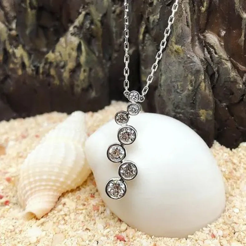 Simple Silver Plated Inlay Lab Diamond Geometric Pendant Necklace for Women Daily Casual Party Jewelry