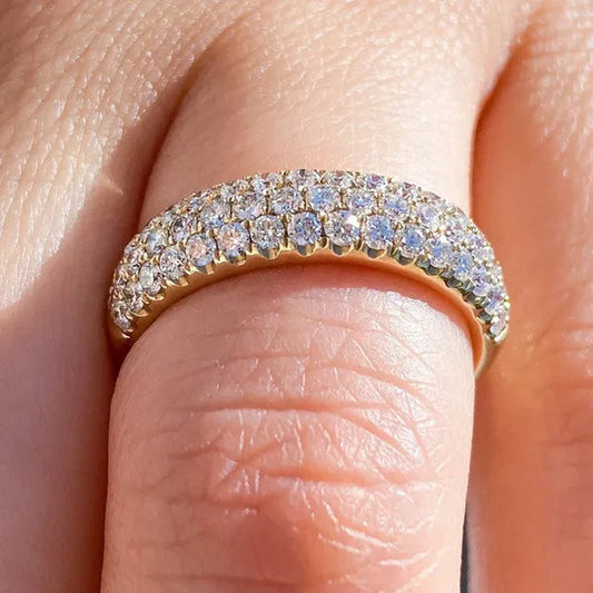 3 Row Micro Pave Zircon Ring， Wedding Band Half Eternity Wide  Band 1gold plated Ring Anniversary Diamond Ring for Her Tricolor size 4-12