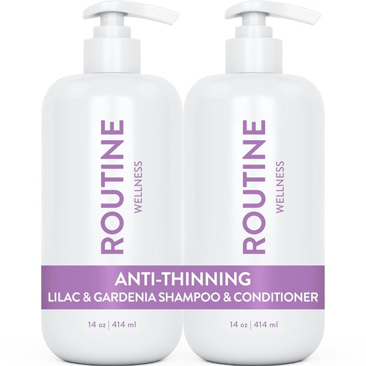 Anti-Thinning Shampoo and Conditioner Set for Thinning Hair - Biotin DHT Blocker Women & Men - Color Safe Shampoo for Hair Loss & Healthier Growth - Lilac & Gardenia (Pack of 2)