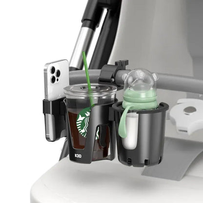 Stroller Cup Holder with Phone Holder, 3-in-1 Removable Bottle Holder, 360 Degrees Rotation Drink Holder for Wheelchair, Stroller, Bike, Walker, Scooter, Bicycle, Uppababy, Nuna, Bugaboo, Doona