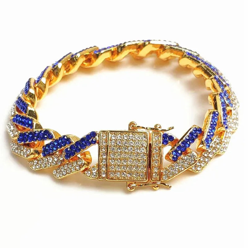 Fashion Men Necklace Diamond Necklace Bracelet Miami Cuban Link Chain Necklace Punk Jewelry Size: 8-30 Inch