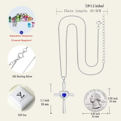 Heart Cross Necklace Sterling Silver Crucifix Pendant Gemstones Criss Jewelry for Women