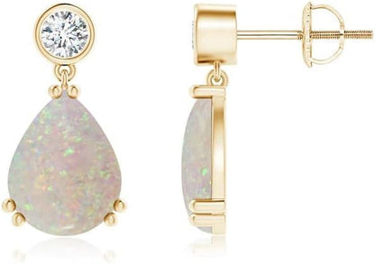 Natural Opal Drop Earrings for Women Girls in Sterling Silver/14K Solid Gold/Platinum | October Birthstone Jewelry Gift for Her | Birthday | Wedding | Anniversary