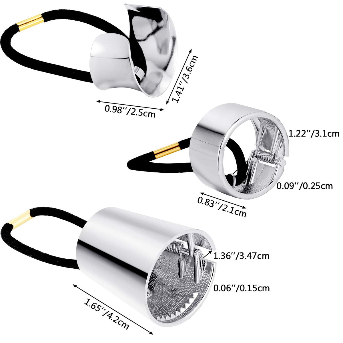 3 Pieces Metal Circle Hair Cuff Elastic Hair Band Ties Ponytail Holder Rope Accessory for Women Girls, 3 Styles(Silver)