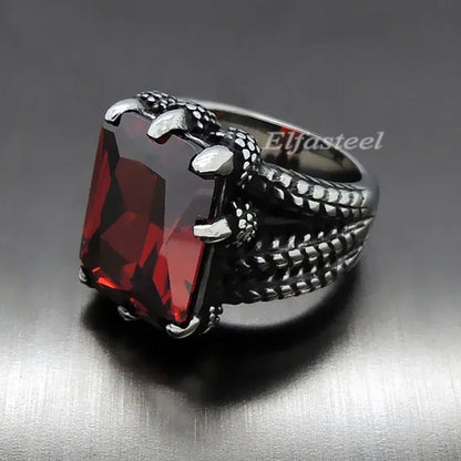 MEN'S BOY"S Dragon Claw Sapphire Ruby Blue CZ 316L Silver Stainless Steel Biker Ring US size 8 to15