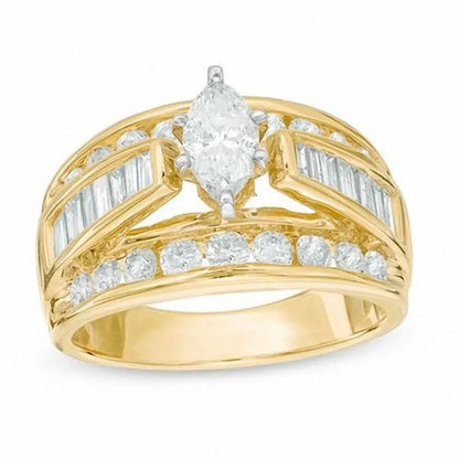 Fashion and Brilliant Women'S Ring Horse Eye Double Row Diamond Ring Romantic Wedding Engagement Ring Valentine'S Day Anniversary Gift Jewelry