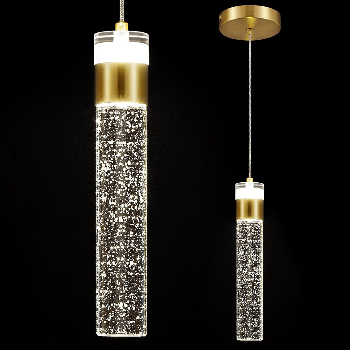 Gold Pendant Light Crystal Pendant Light Fixtures for Kitchen Island Lighting 4000K LED Modern Adjustable Chandelier Hanging Bubble Pendant Lighting (1Pack)