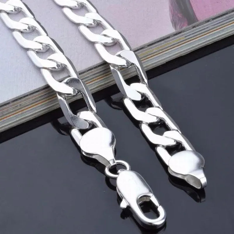 925 Sterling Silver Fashion Italian Curb Link Chain Necklace Bracelet 925 Silver High Quality Jewelry Set for Women and Men
