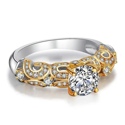 925 Sterling Silver 2 Tone Round Cut CZ Engagement Wedding Ring for Women Girl Size 5-10