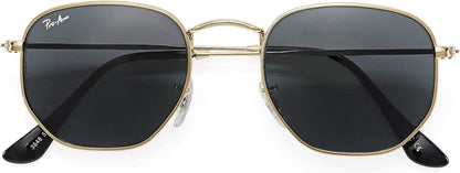 Small Square Sunglasses for Women Men 100% Real Glass Lens Hexagonal Frame