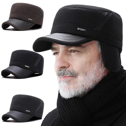 Warm Winter Cap Sport Golf Military Flat Hat For Men Snapback Casquette Bones Dad Cap Gorras Earflaps Thicken Male Baseball Father Gift