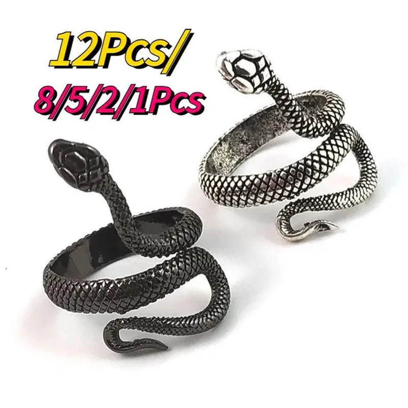 12/8/5/2/1Pcs: Lnnovative snake ring, movable mouth ring, Old gold, old silver, rose gold, gold, gun black，silver,6colors to choose from