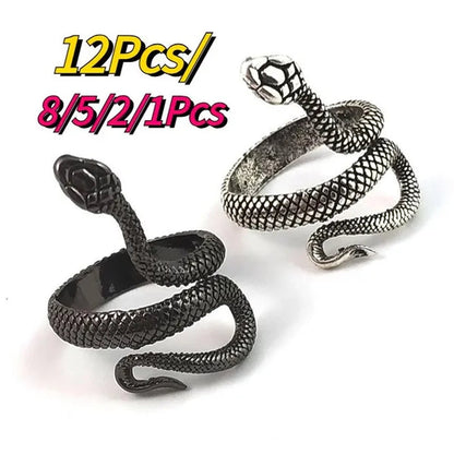 12/8/5/2/1Pcs: Lnnovative snake ring, movable mouth ring, Old gold, old silver, rose gold, gold, gun black，silver,6colors to choose from