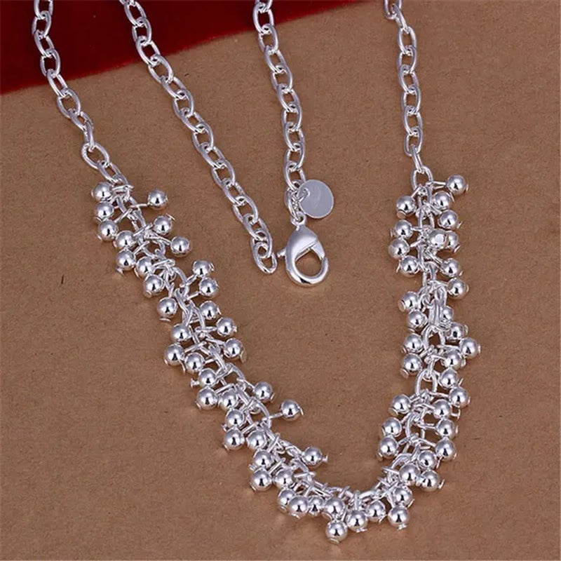 Women's Charm 925 Sterling Silver Fringe Line Frosted Beads Bracelets Elegant Necklace Bridal Wedding Jewelry Set