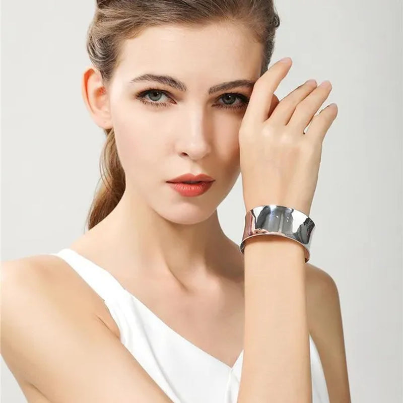 Exquisite 925 Silver Color Smooth Wide Open Bangle Bracelets for Women Man Fashion Party Wedding Jewelry Valentine's Gift