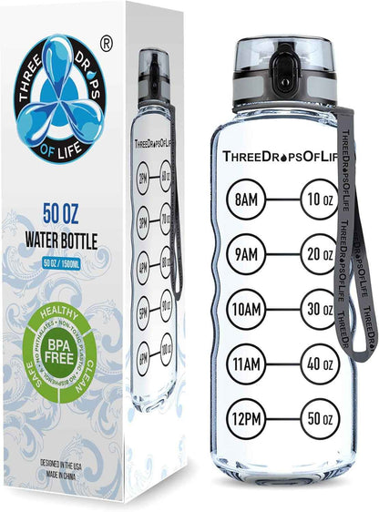 50Oz Sport Water Bottle - Best for High Capacity Hydration - Clear Tritan Plastic, BPA Free, Flip Top, Leak Proof Lid, Re-Design Lid, New Strainer, Strong Reusable 50 Oz Clear Sports Water Bottle