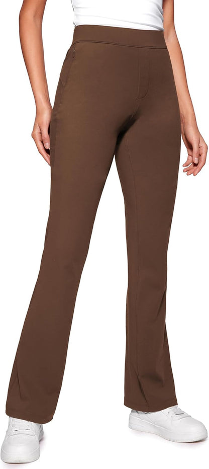 4-Way Stretch Flare Womens Pants Tall 31" Dress Work Casual High Waisted Lounge Sweatpants with Zip Pockets