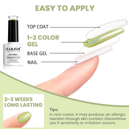 Holographic Nail Polish Light Green Gel Polish Unicorn Effect Nail Gel 7.5ML Curing Required Nail Art Colors Home Gel Manicure