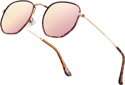 Hipster Hexagonal Polarized Sunglasses Men Women Geometric Square Small Vintage Metal Frame Retro Shade Glasses