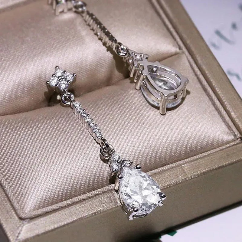 Trendy Teardrop Cubic Zirconia Dangle Earrings for Women Bridal Wedding Earrings Drop Earrings