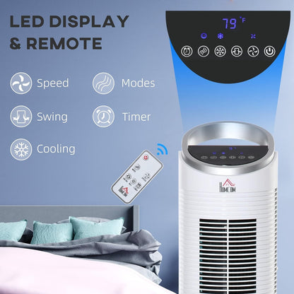 40" Evaporative Air Cooler with Water Tank, 3-In-1 Ice Cooling Fan with Humidifier, 52° Oscillating Portable Swamp Cooler for Home Office, 3 Modes, 3 Speeds, 8H Timer, Remote, White