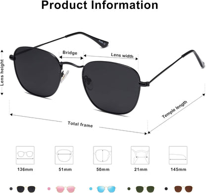 Square Polarized Sunglasses for Men Women Classic Vintage Retro Style