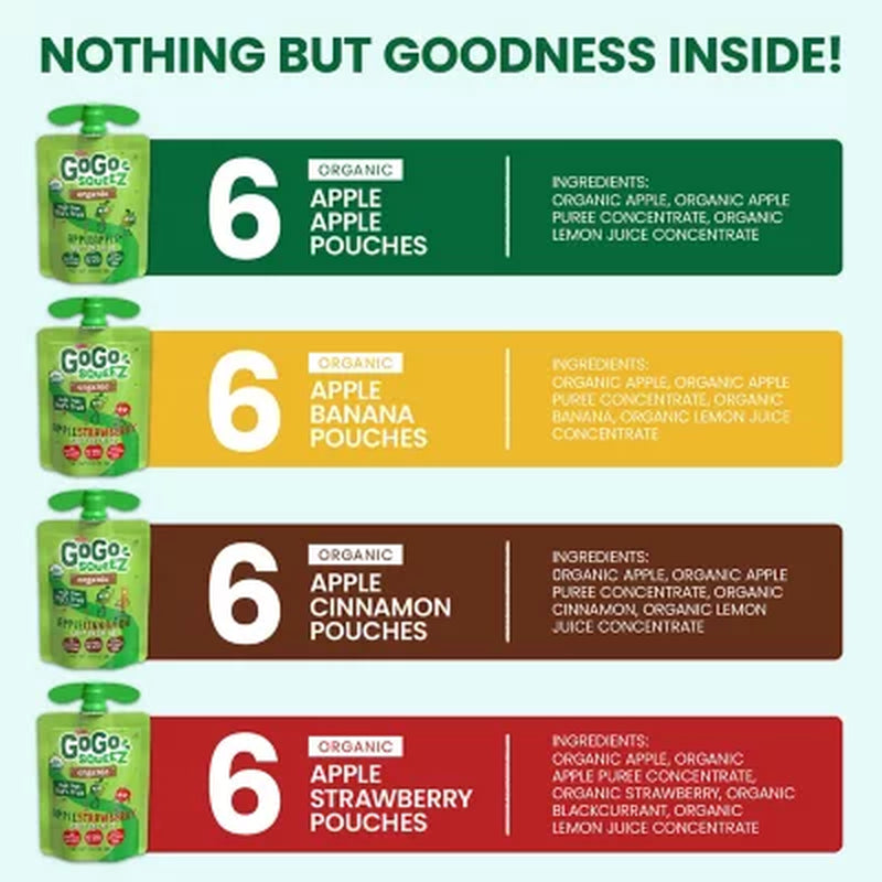 Gogo Squeez Organic Variety Pack, 3.2 Oz., 24 Ct.