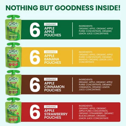 Gogo Squeez Organic Variety Pack, 3.2 Oz., 24 Ct.